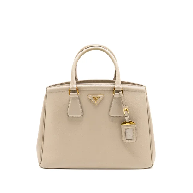 Prada Parabole tote Saffiano Vernice Leather Beige GHW in Beige Saffiano leather from EMIER