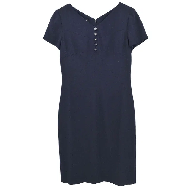 Chanel Dress Navy #40 in Navy Wool from AMORE Vintage Tokyo