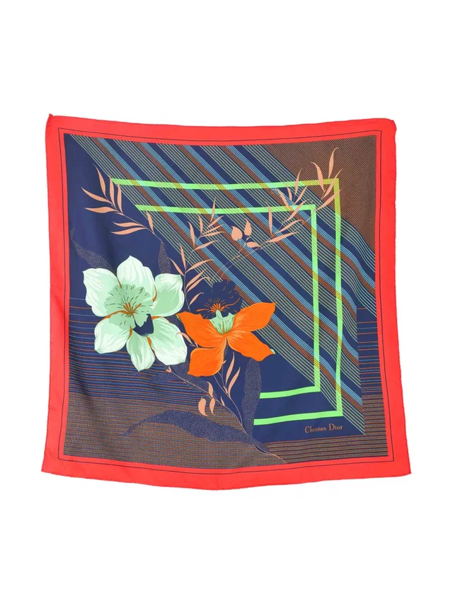 Dior Orchid Printed Silk Scarf in Multicolor Silk from Arcade Vintage