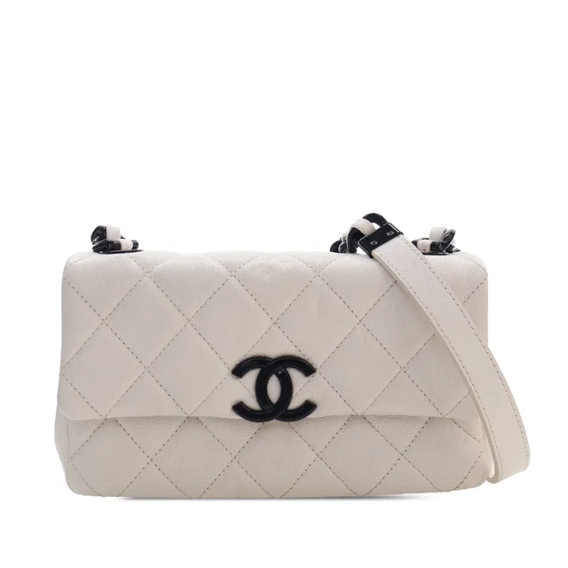 White Chanel Small Quilted Caviar My Everything Flap Crossbody Bag in White Caviar leather from Designer Revival