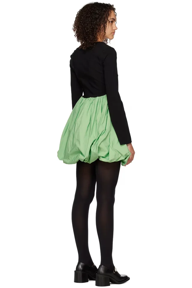 GANNI Black & Green Balloon Minidress, photo 3 of 4 from SSENSE