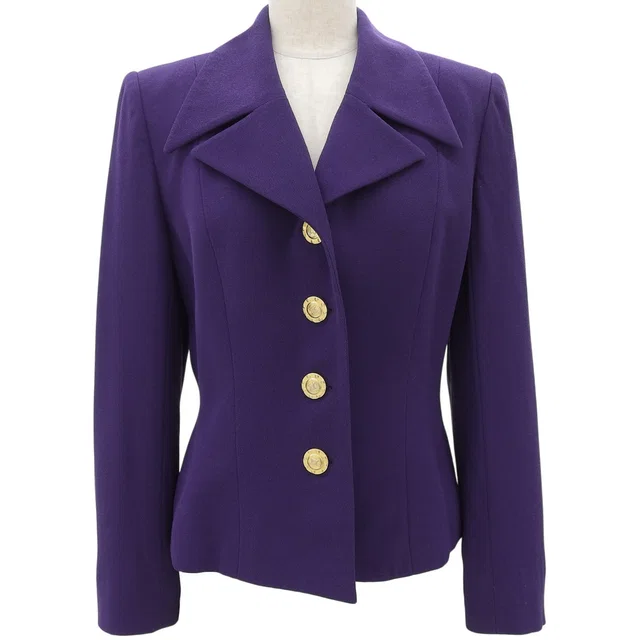 Celine Wool Macadam Button Jacket #39 Purple in Purple Wool from VINTAGE QOO TOKYO