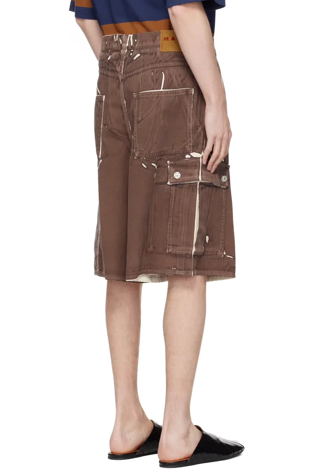 Marni Brown Screen-Printed Denim Cargo Shorts, photo 3 of 4 from SSENSE