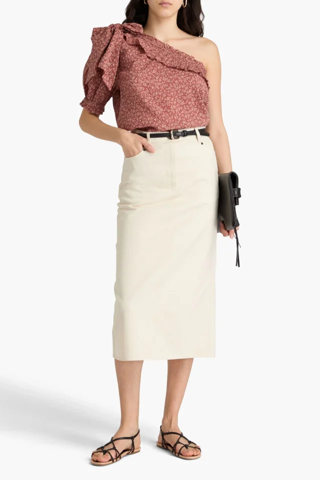 Ulla Johnson Alene One-Shoulder Ruffled Cotton Top in Pink, photo 2 of 4 from THE OUTNET