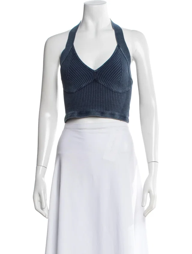 Alaïa Halterneck Sleeveless Crop Top in blue from The RealReal