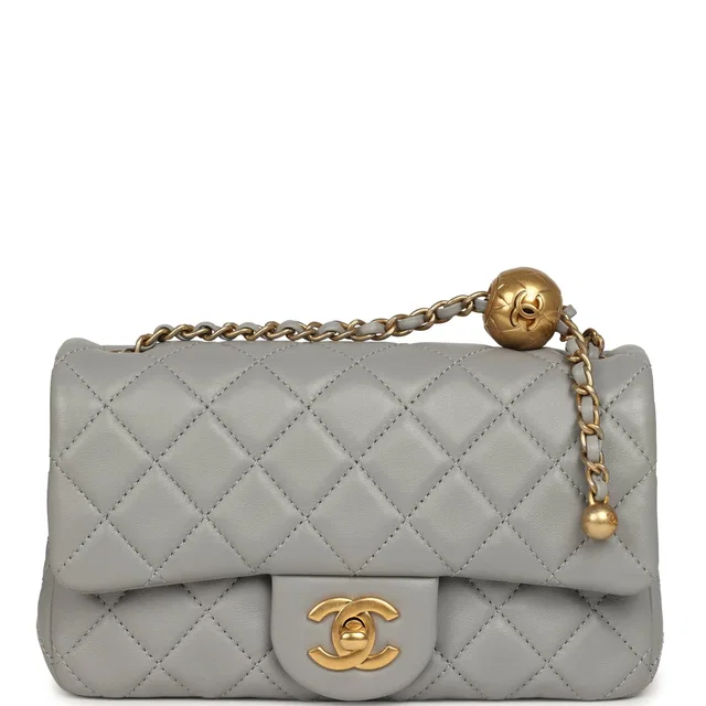 Chanel Mini Pearl Crush Rectangular Flap Bag Grey Lambskin Brushed Gold Hardware in Grey Lambskin from Madison Avenue Couture