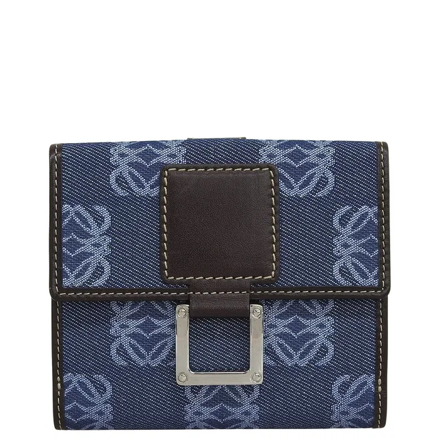 Loewe Canvas Anagram Pattern Wallet Blue/Brown in Brown Canvas from VINTAGE QOO TOKYO