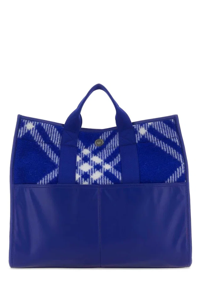 Burberry Embroidered Wool & Leather Tote Bag — Blue in Blue Wool from HEWI