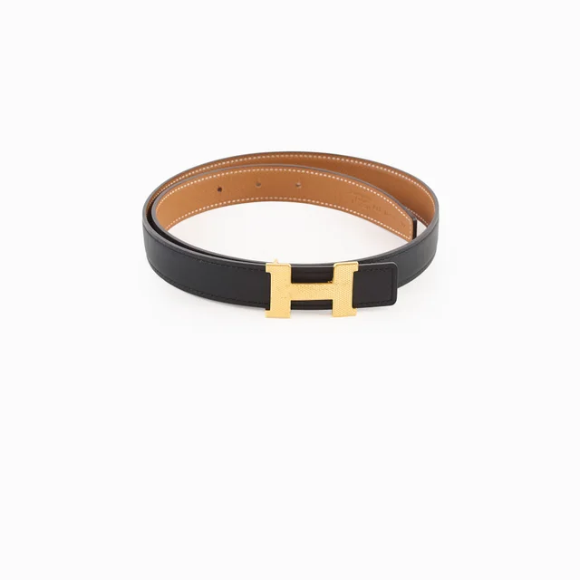 Hermès H Reversible Belt Black Gold Size 75 in Black Epsom leather from The Purse Affair