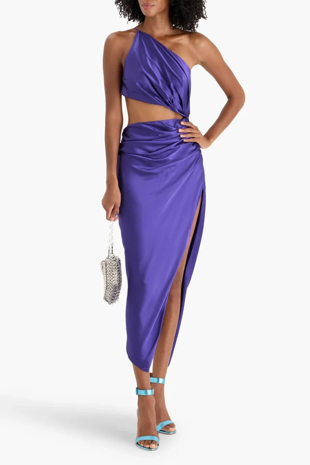 The Sei One-Shoulder Cutout Silk-Satin Midi Dress, photo 2 of 4 from THE OUTNET