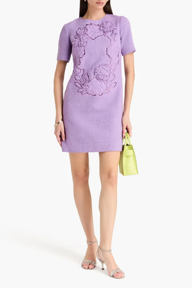 Oscar de la Renta Cotton-Blend Bouclé and Guipure Lace Mini Dress in Navy, photo 6 of 9 from THE OUTNET