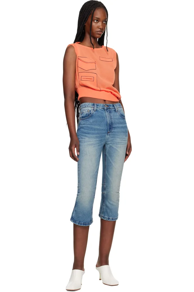 Edward Cuming Blue Knee Jerk Capri Denim Shorts, photo 4 of 4 from SSENSE