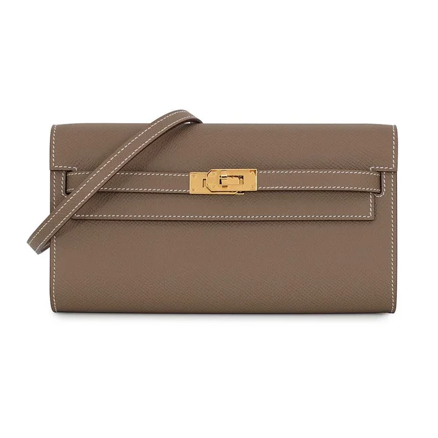 Hermès Kelly Wallet Long to Go Etoupe Gold Epsom in Taupe Epsom leather from The Reluxe