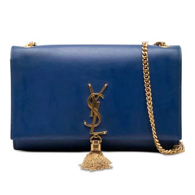Blue Saint Laurent Medium Smooth Calfskin Monogram Kate Tassel Crossbody in Blue Calfskin from Designer Revival