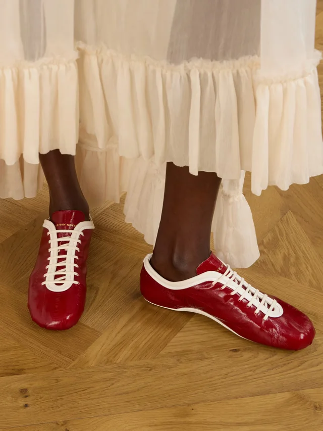 DRIES VAN NOTEN Eel-effect leather sneakers in Red, photo 2 of 2 from NET-A-PORTER (Canada)