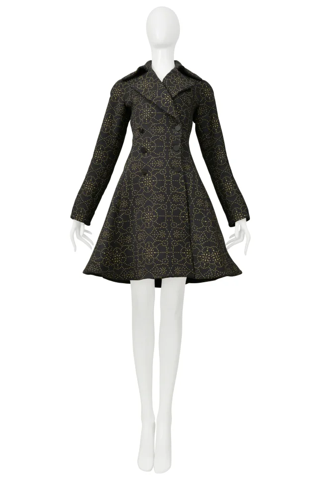 Alaïa Black Coat With Metallic Gold Embroidery in Black Cashmere from Resurrection Vintage, photo 3 of 12