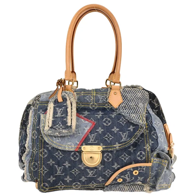 Louis Vuitton Blue Monogram Denim Patchwork Bowly Handbag M95376 in Blue Denim from AMORE Vintage Tokyo