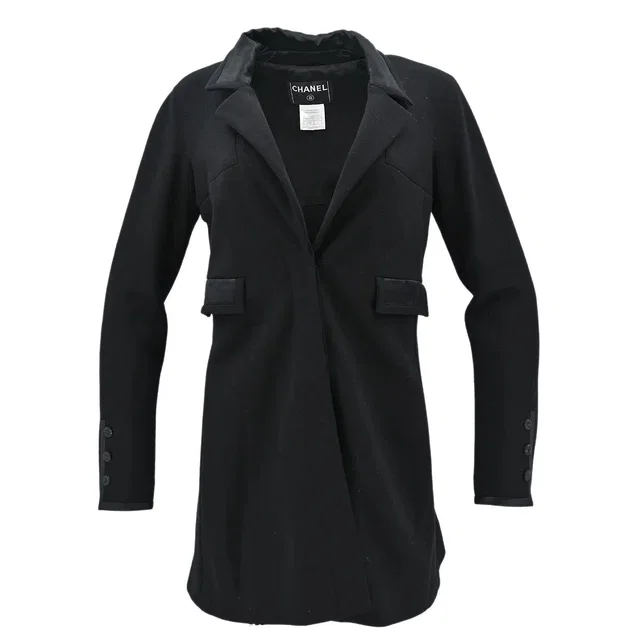 Chanel 2007 Single Breasted Jacket Black 07A #40 in Black Wool from AMORE Vintage Tokyo