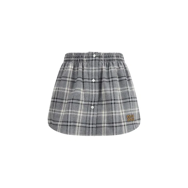 Miu Miu Gray Cotton Mini Skirt in Grey Leather from HEWI