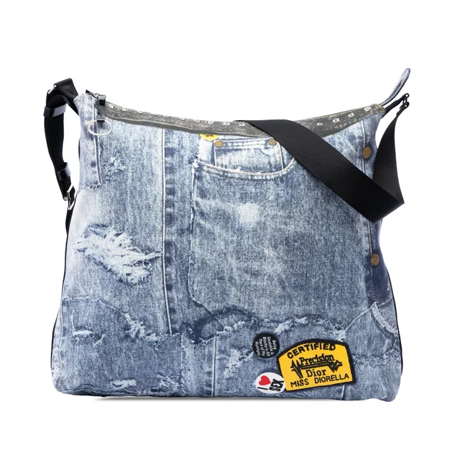 Blue Dior Large Canvas Printed Denim Miss Diorella Messenger Bag in Blue Canvas from Designer Revival