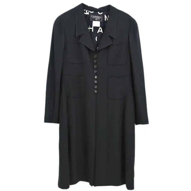 Chanel 1997 Single Breasted Jacket Black #44 in Black Wool from AMORE Vintage Tokyo