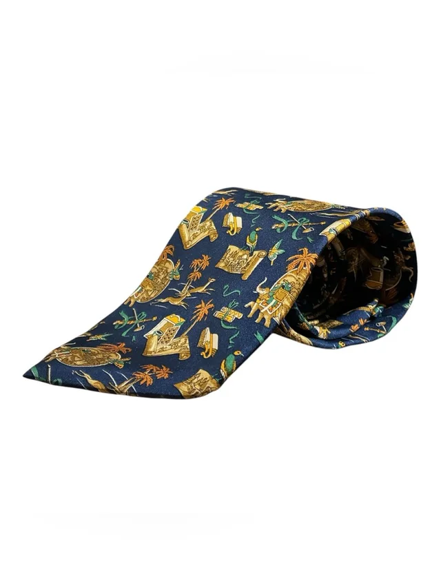 Vtg Salvatore Ferragamo Silk Tie Safari Elephant Navy in blue|gold Silk from Poshmark