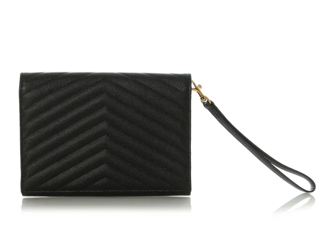 Saint Laurent Black Grain de Poudre Matelassé Cassandre Flap Pouch in Black Leather from Ann's Fabulous Finds, photo 4 of 9