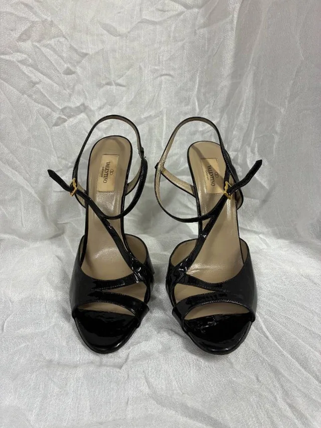 Valentino Garavani Patent Leather Ankle Strap Heels in Black Leather from Oxfam Online Shop