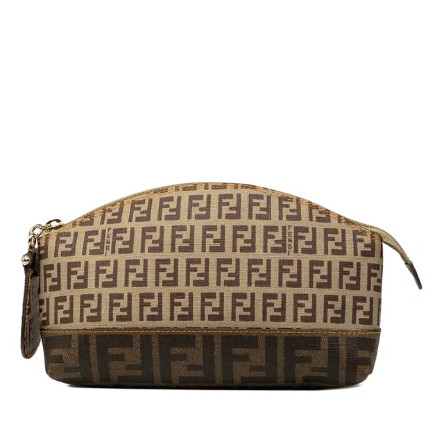 Beige Fendi Zucca and Zucchino Coated Canvas Cosmetic Pouch in Beige Coated canvas from Designer Revival