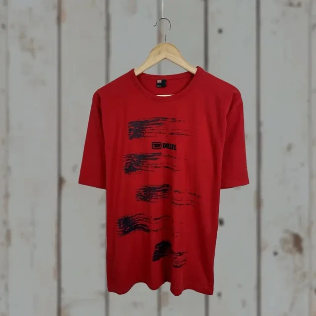 Vintage 90s Diesel Shirt Mens L Red Archive Art Big Logo Retro in red from Grailed