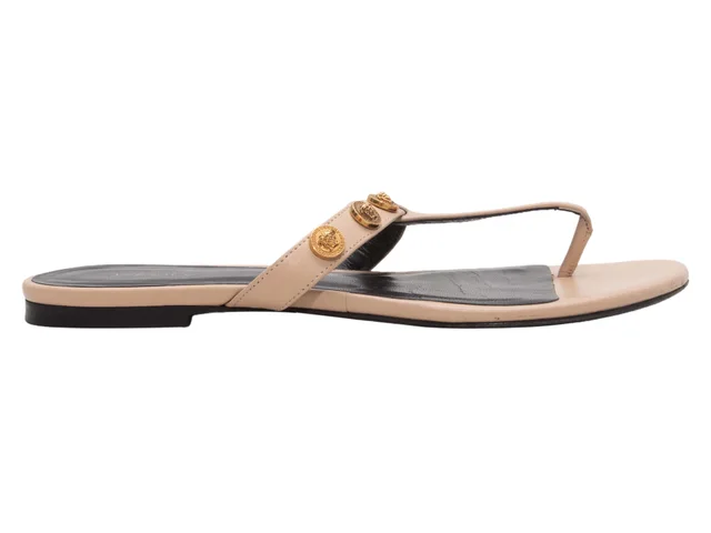 Beige Versace Medusa Head Leather Thong Sandals Size 37 in Beige Leather from Designer Revival
