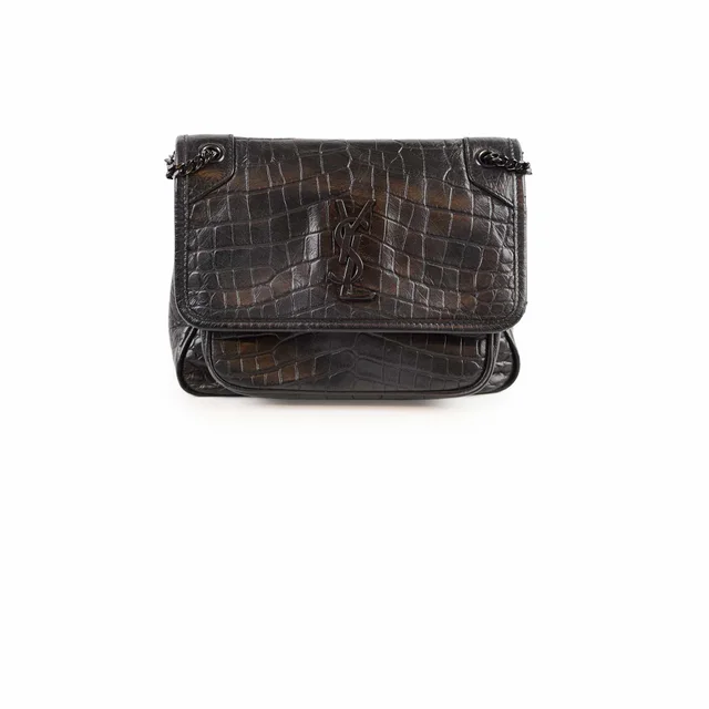 Saint Laurent Baby Niki Croc Embossed Black in Black Crocodile from The Purse Affair