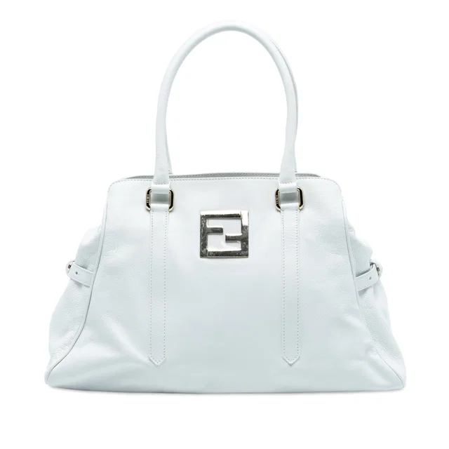 White Fendi Leather FF Tote in White Leather from Designer Revival