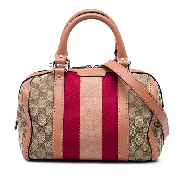 Beige Gucci Small GG Canvas Web Joy Boston Bag Satchel in Beige Canvas from Designer Revival