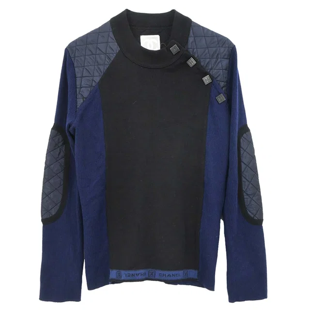 Chanel 2004 Sport Line Sweater Knit Top Black Navy #42 in Black Wool from AMORE Vintage Tokyo