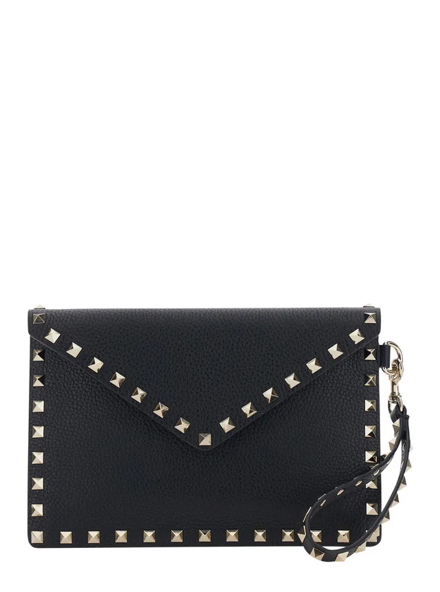 Valentino Garavani Rockstud Clutch — Black Calf Leather in Black Calfskin from HEWI
