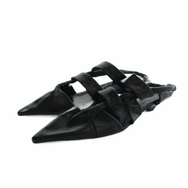 Bottega Veneta Sandals Pointed Toe Leather Logo Black 36 in Black Leather from The Reluxe