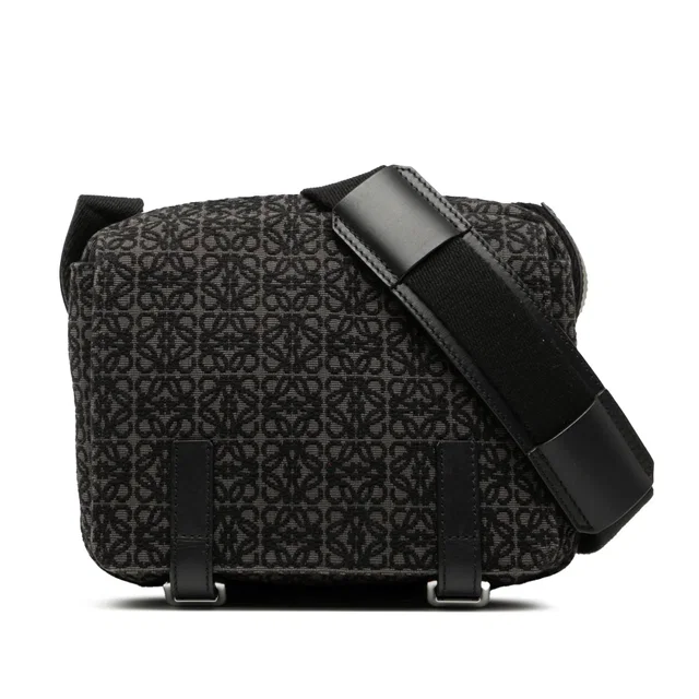 Black LOEWE XS Anagram Canvas Military Messenger Bag in Black Canvas from Designer Revival