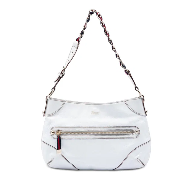 White Gucci Calfskin Web Capri Ranch Kid Shoulder Bag in White Calfskin from Designer Revival