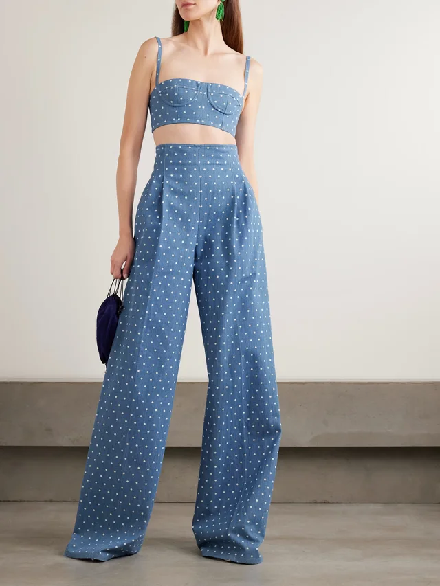CAROLINA HERRERA Cropped polka-dot denim bustier top in Blue, photo 2 of 2 from NET-A-PORTER (Canada)
