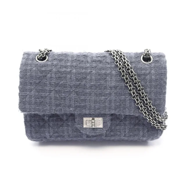 Chanel Shoulder Bag 2.55 Quilted Mademoiselle Chain Gray Fabric Double Flap in Grey from The Reluxe