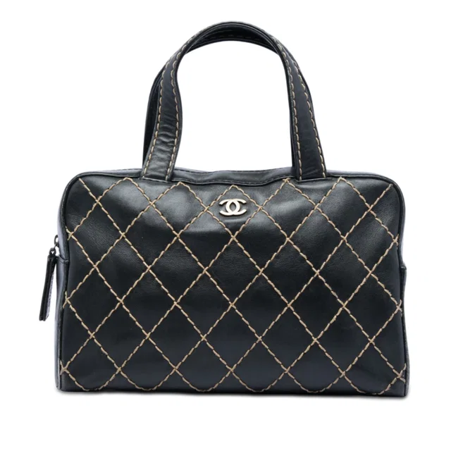 Black Chanel CC Calfskin Wild Stitch Handbag in Black Calfskin from Designer Revival