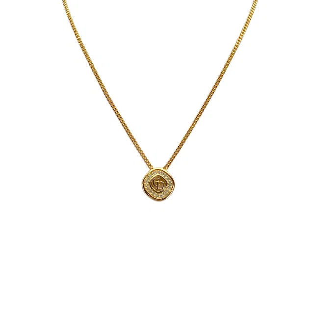 Dior Necklace CD Logo Square Rhinestone Gold Accessory in Gold from Luxury Promise