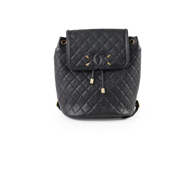 Chanel CC Filigree Quilted Caviar Backpack in Caviar leather from The Purse Affair