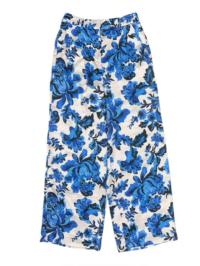 Christian Lacroix Wide Leg Satin Floral Pants Size S High Rise Blue White in white|blue Satin from Poshmark