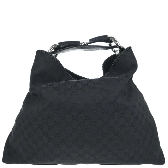 Gucci Black Canvas GG Horsebit Hobo Handbag in Black Canvas from AMORE Vintage Tokyo