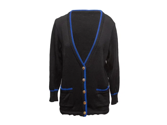 Black & Blue Yves Saint Laurent V-Neck Cardigan Size US S in Black from Designer Revival
