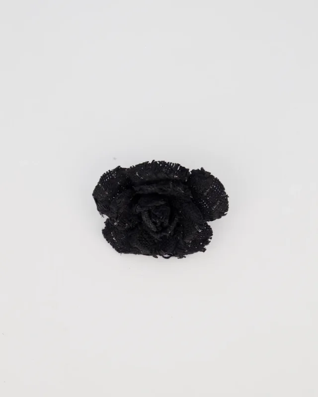 Chanel Embroidered Camelia Brooch with Mixed Fabric Texture in Black from Sellier, photo 5 of 5