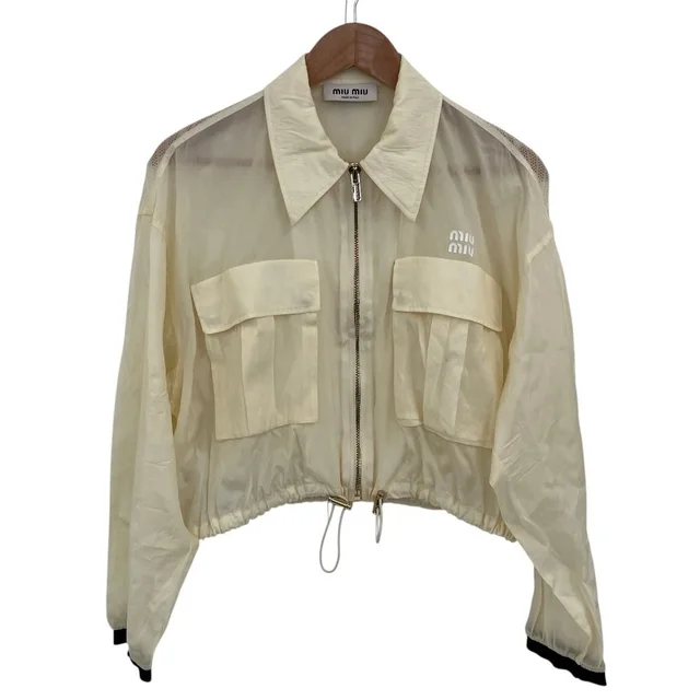 Miu Miu Logo Technical Silk Cropped Jacket Ivory 38 in White Silk from The Reluxe