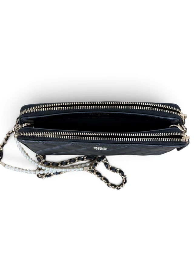 Chanel Shimmer Lambskin Double Zip Phone Holder On Chain in Lambskin from Season 2 Consign, photo 2 of 8